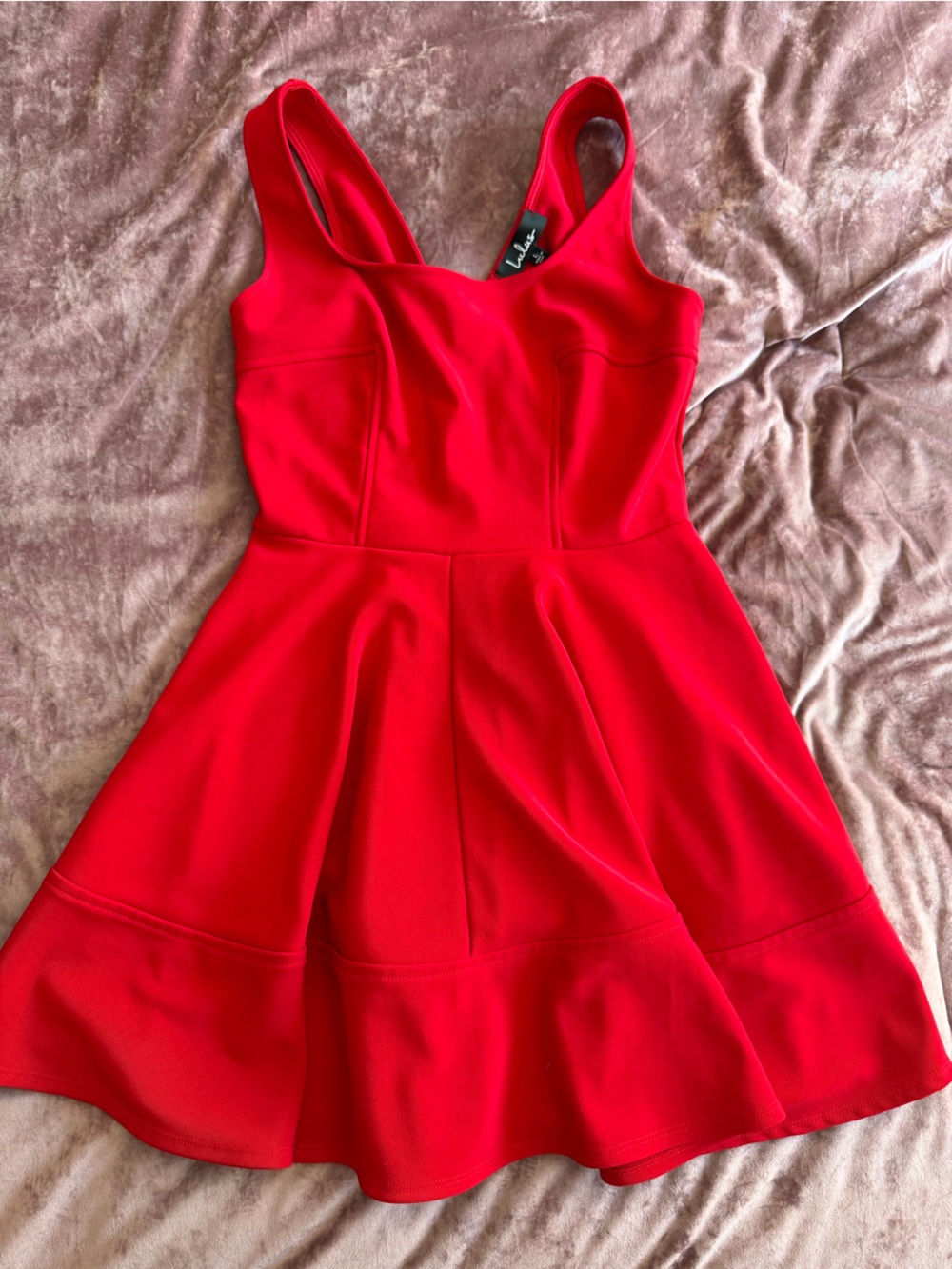 Lulu's Bright Red Women’s Skater Dress with Gold Zipper